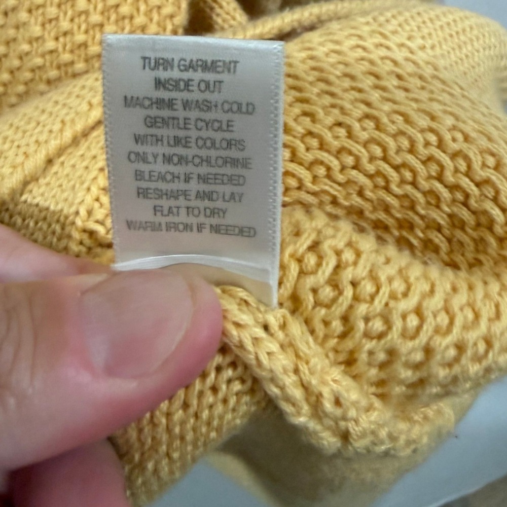 Christopher & Banks Yellow Cotton Diamond Cable Knit Cardigan Sweater Womens L - Picture 6 of 7